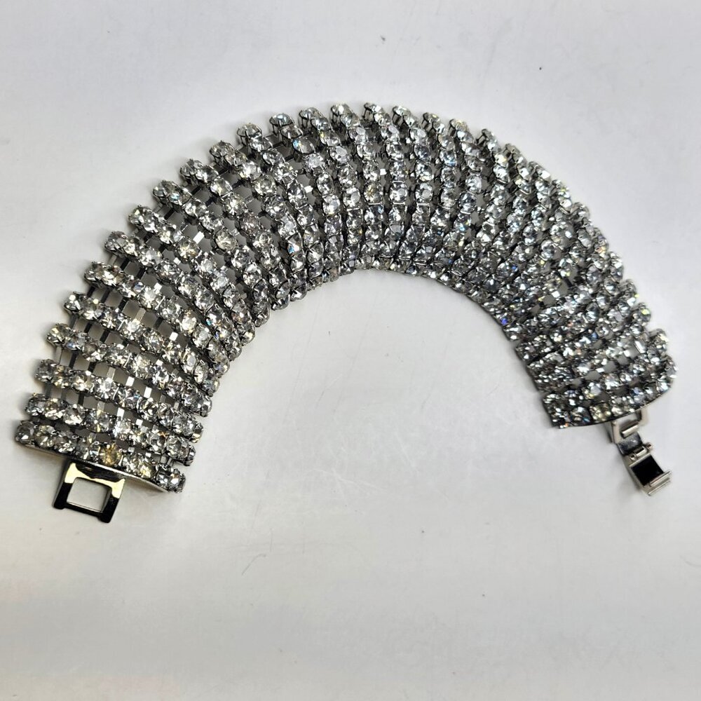 Vintage Rhinestone Wide Bracelet Cuff - Picture 3 of 14